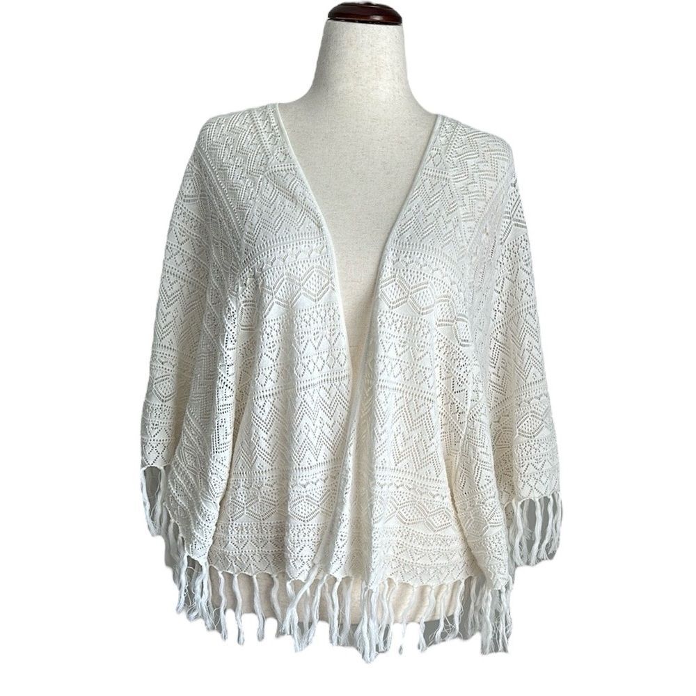 BB Dakota Womenās Crochet Knit Open Front Kimono Ruana Coachella Festival Size S